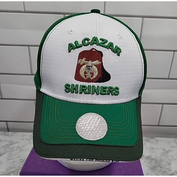 Alcazar Shriners Mens Hat Cap Adjustable Strapback White Green - Picture 1 of 7